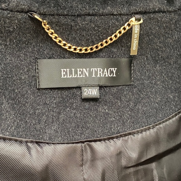 Ellen Tracy Wool Fox Fur Hooded Button Coat Jacket in Charcoal Size 24 - Picture 7 of 13